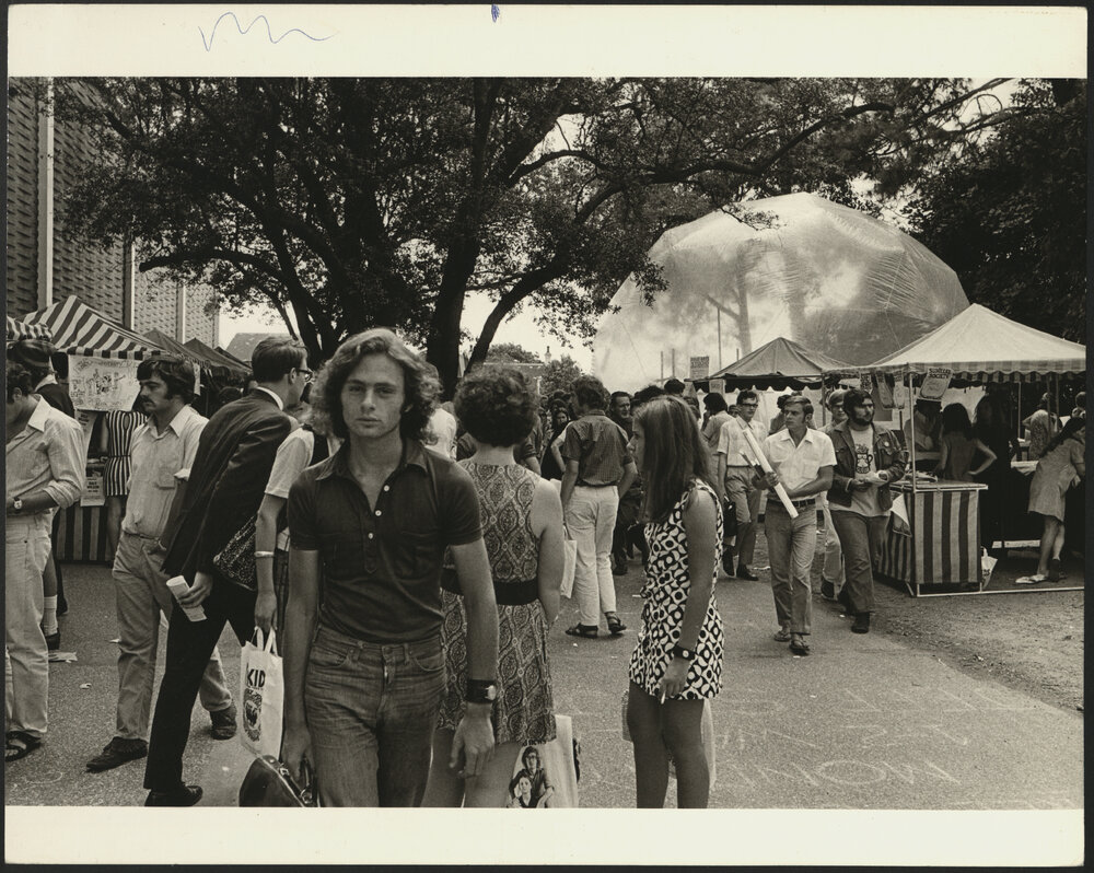 Students and Stalls Next to Footbridge Theatre During Orientation Week