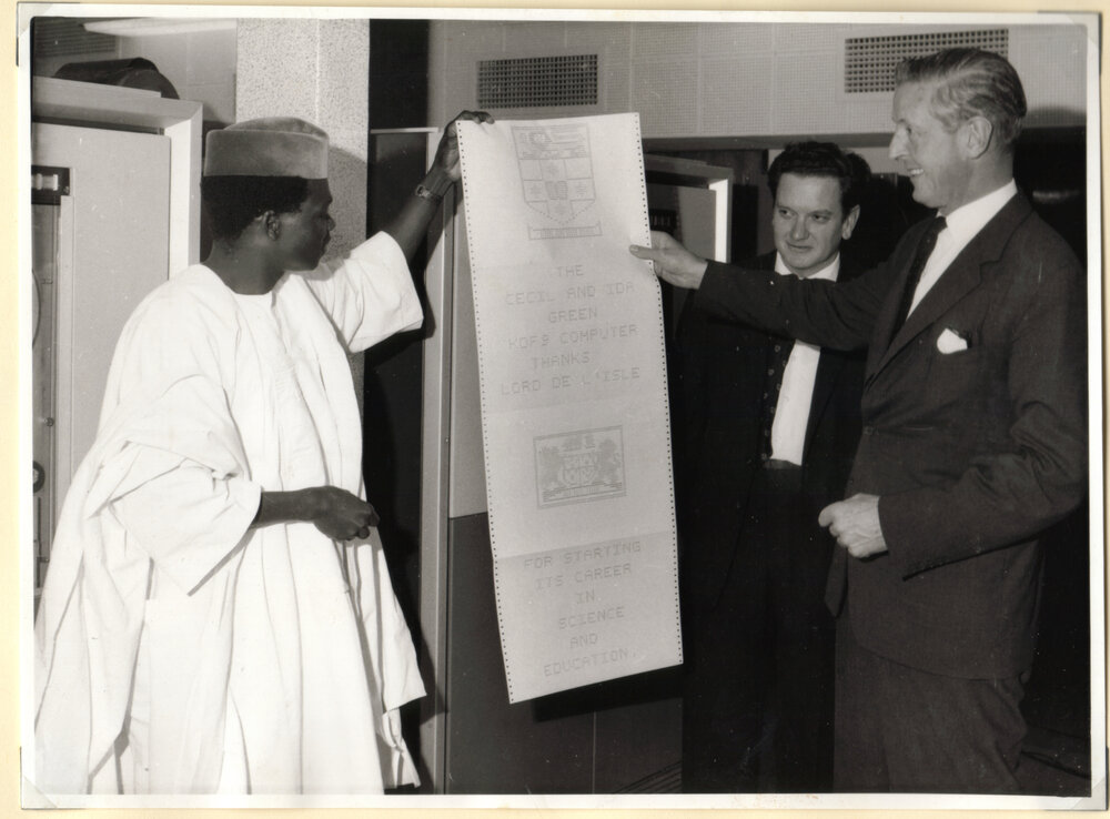 Professor JM Bennett with the Governor-General and Olu Longe at KDF9 Opening