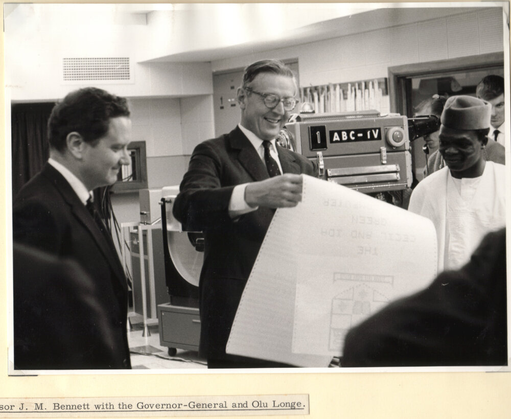 Professor JM Bennett with the Governor-General and Olu Longe at KDF9 Opening