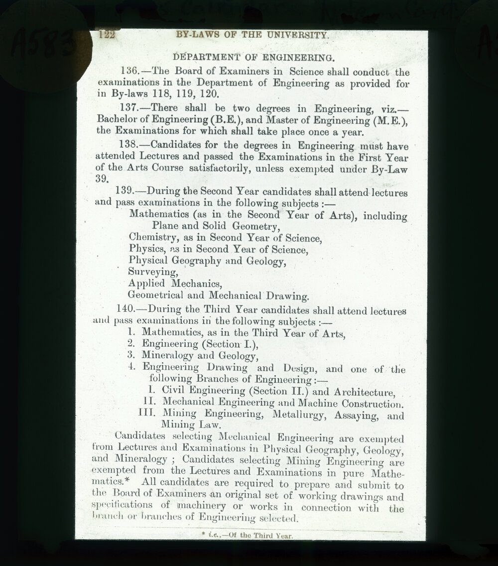 Pages from the 1885 University Calendar