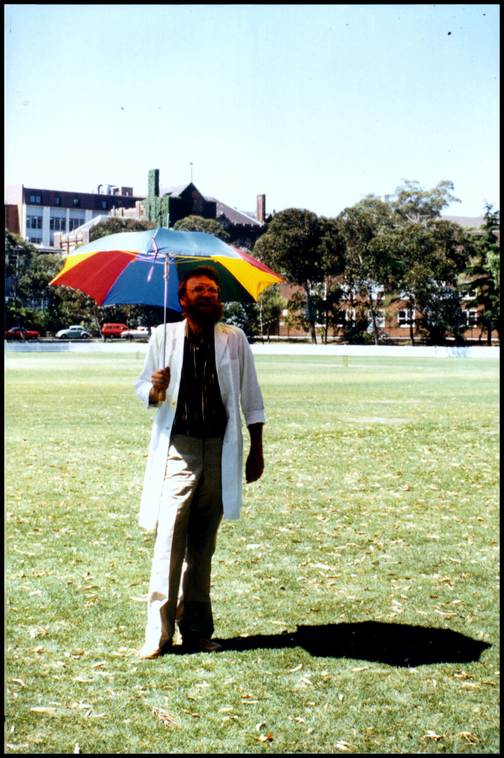 Roger Carolin Umpiring a Botany Versus Zoology Cricket Match