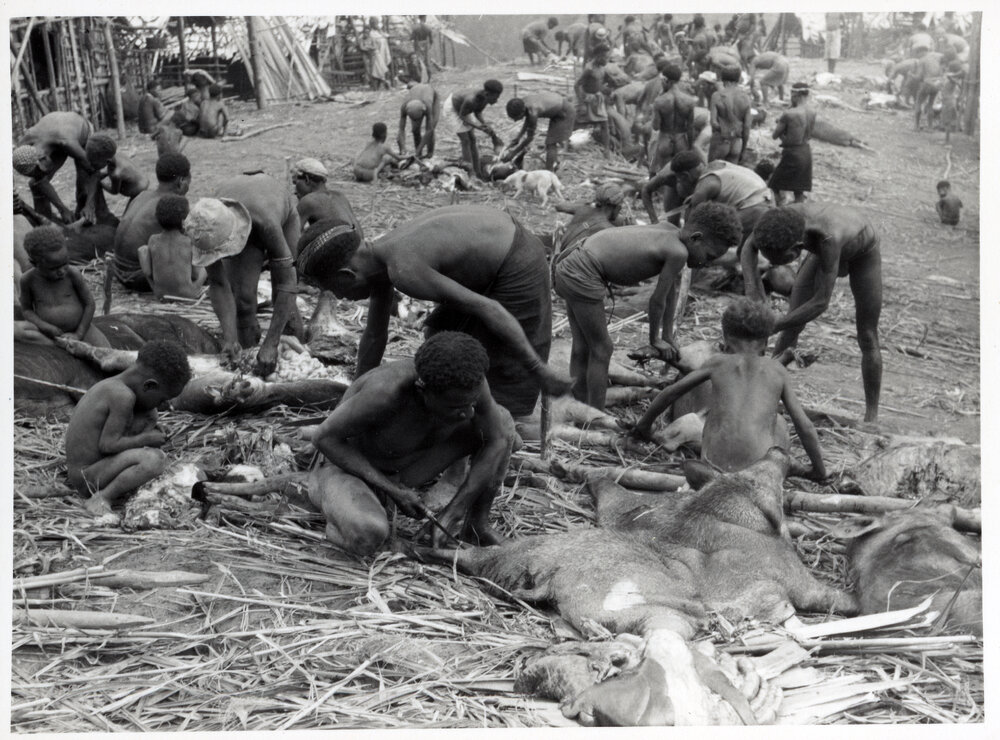 Men and Children Butchering Pigs