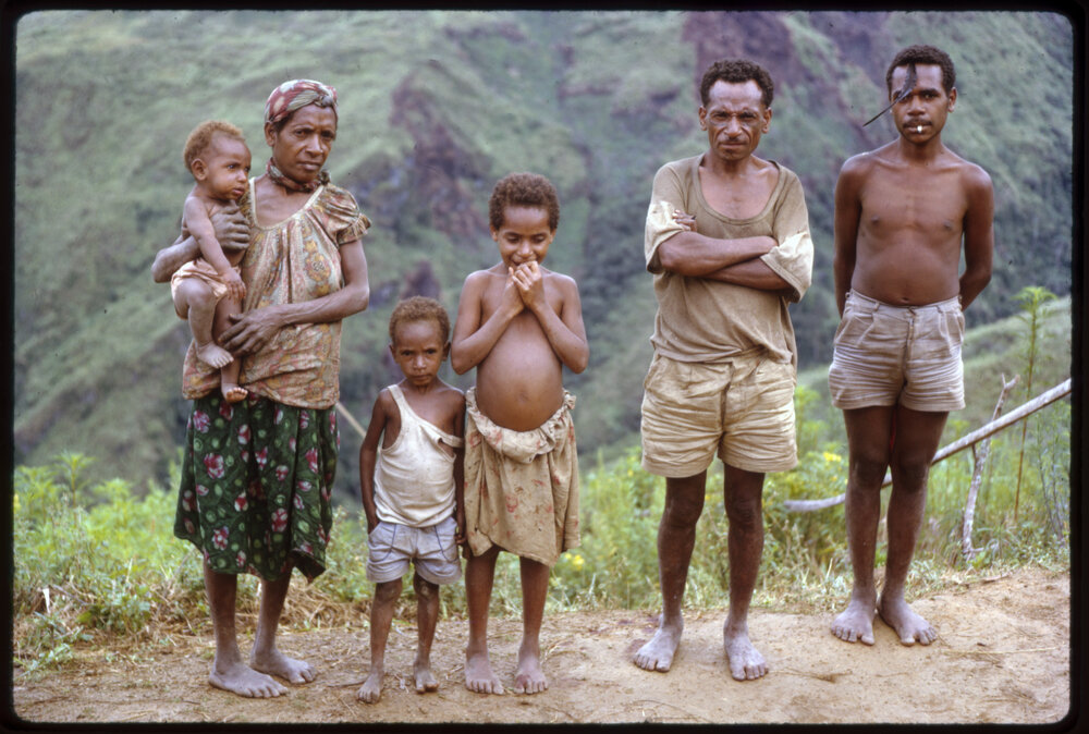 Men, Woman and Three Children Standing on Mountainside