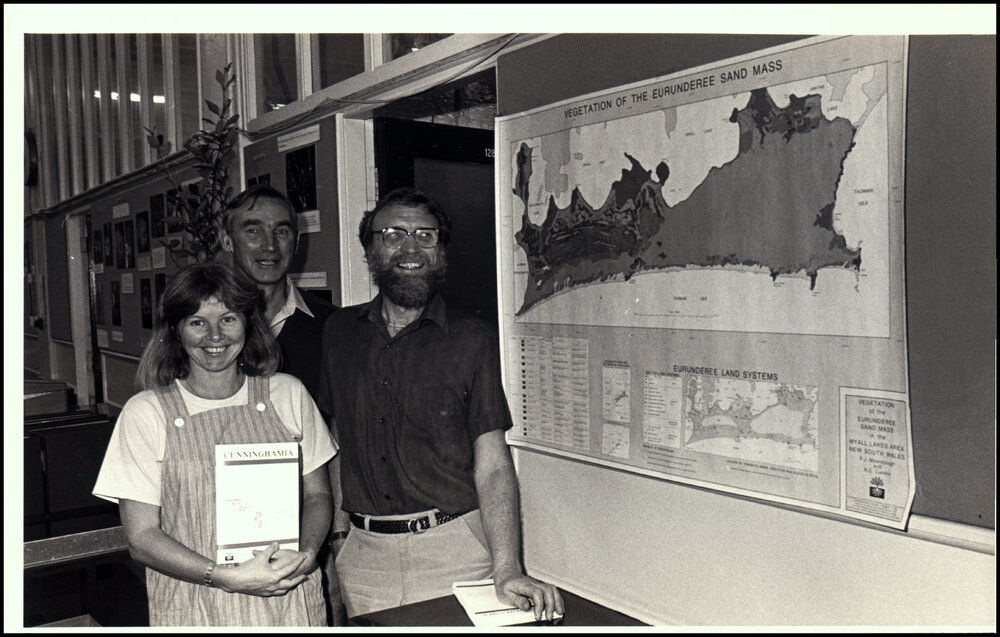 Belinda Pellow, Peter Myerscough and Roger Carolin with Map of Myall Lakes