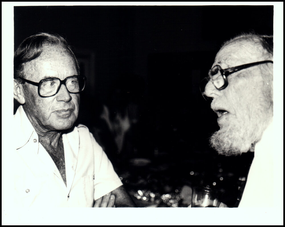 Charles Birch and Professor Smith-White at the Biological Sciences Christmas Party