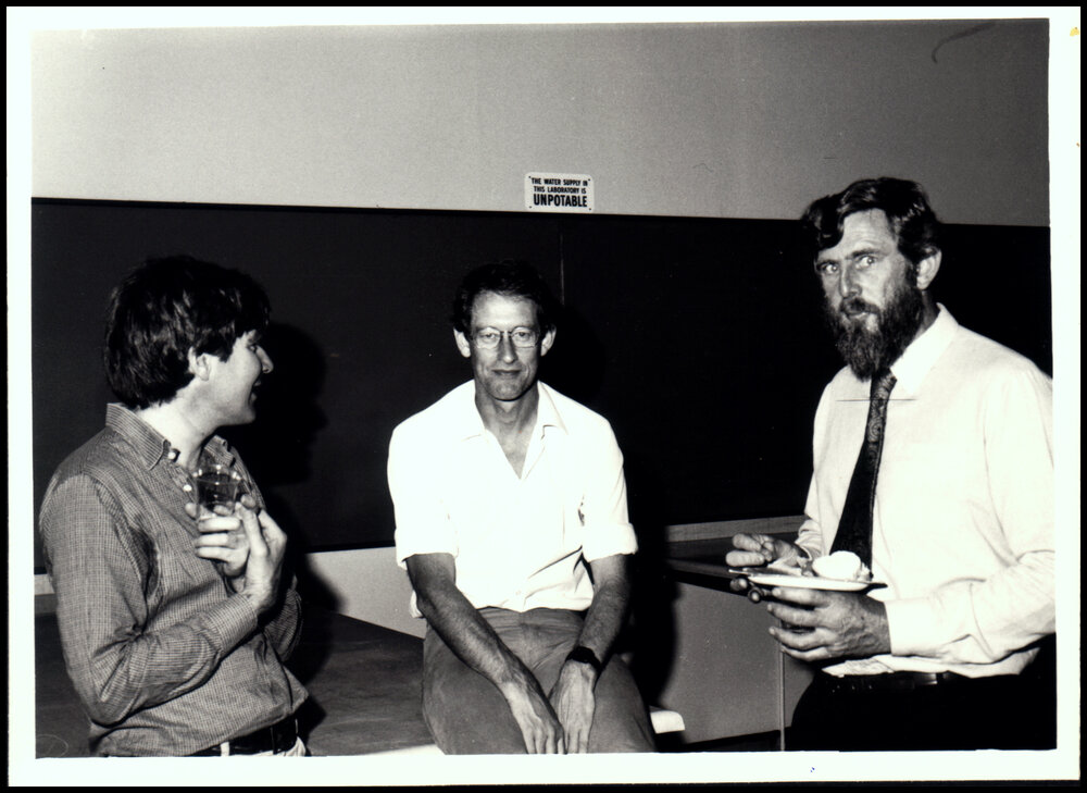 Bill Allaway, John Cram and Clive Crossley at the Biological Sciences Christmas Party