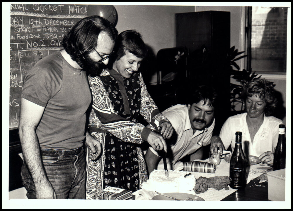 Alan Davies, Jan Jacobs and Bill Sansom Cut the Cake