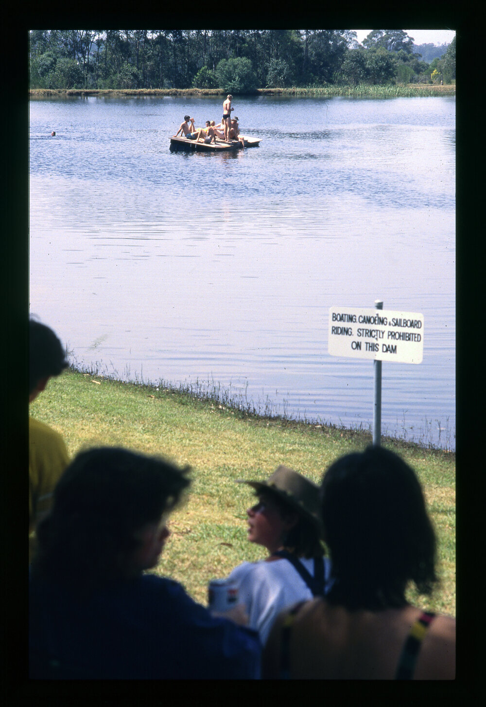 Students on Raft in Dam, Camden Farm