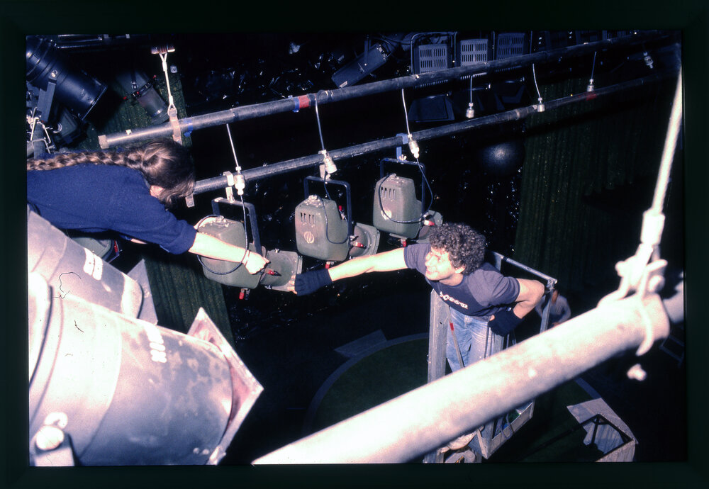 Students on Theatre Lighting Rig