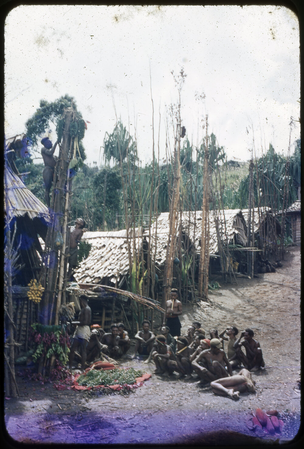 Men Climbing Food Poles