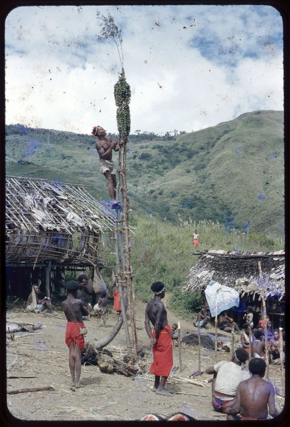 Man Climbing a Food Pole