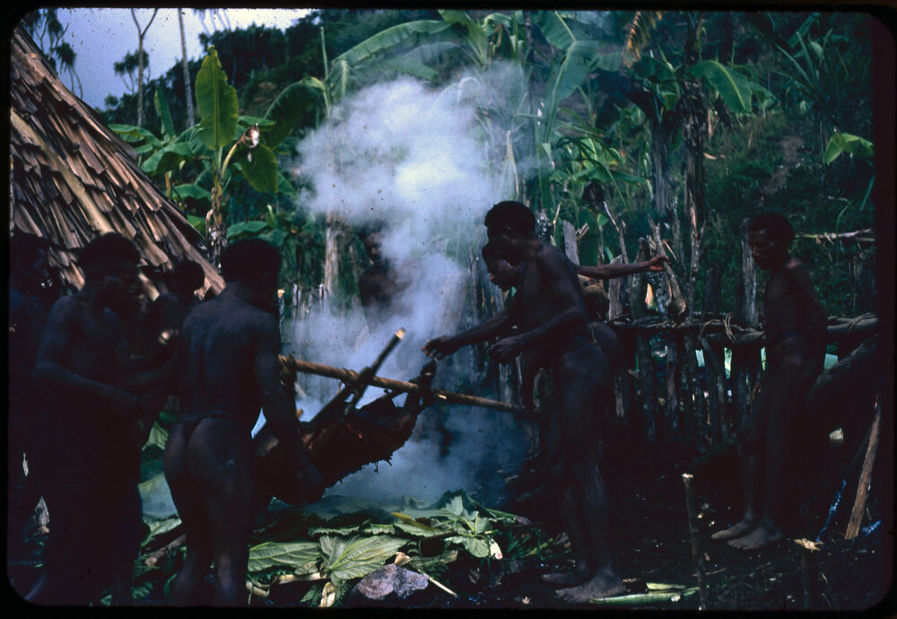 Group Cooking a Pig