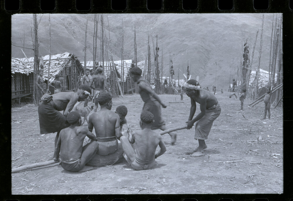 Men Preparing Pigs for a Ceremony