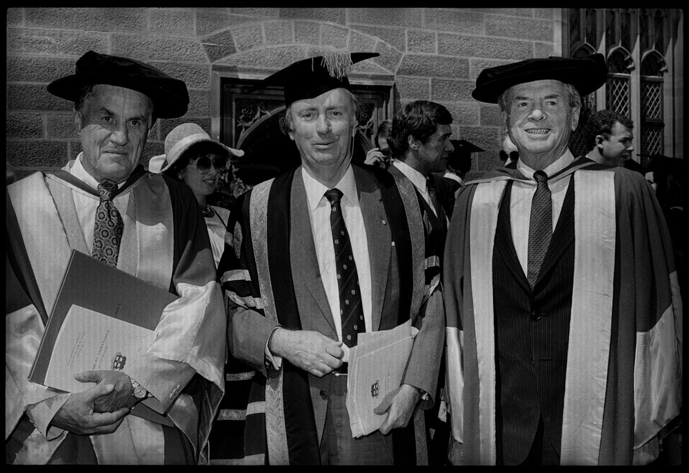 Emeritus Professor Robert Hanbury Brown Alexander Boden and Vice-Chancellor Professor Ward