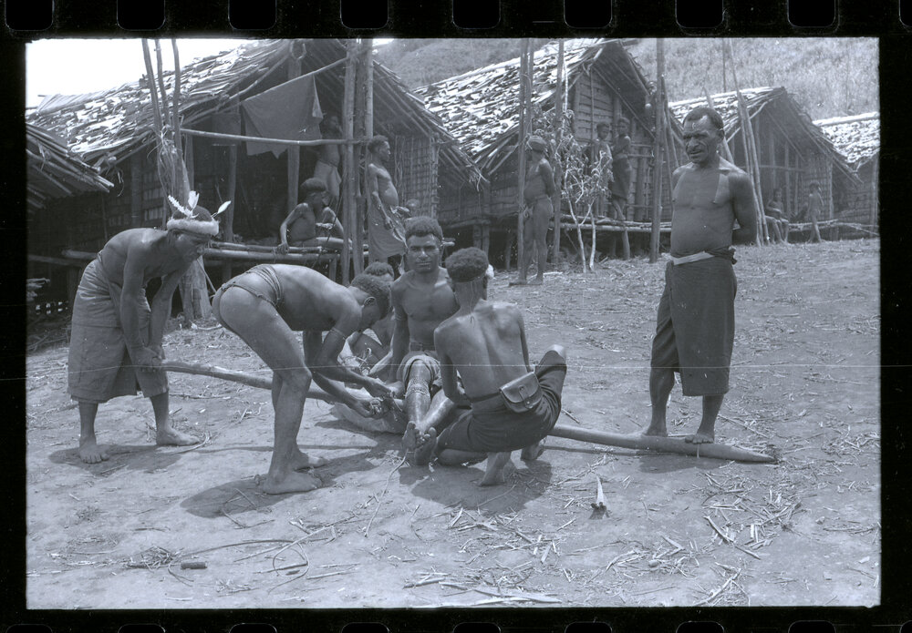 Men Preparing Pigs for a Ceremony