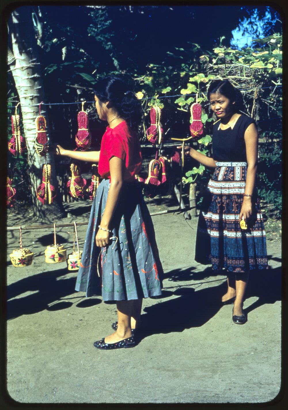 Women with Woven Bags and Shoes