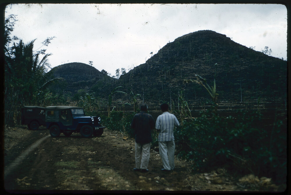 Two Men Standing by Terraced Landscape