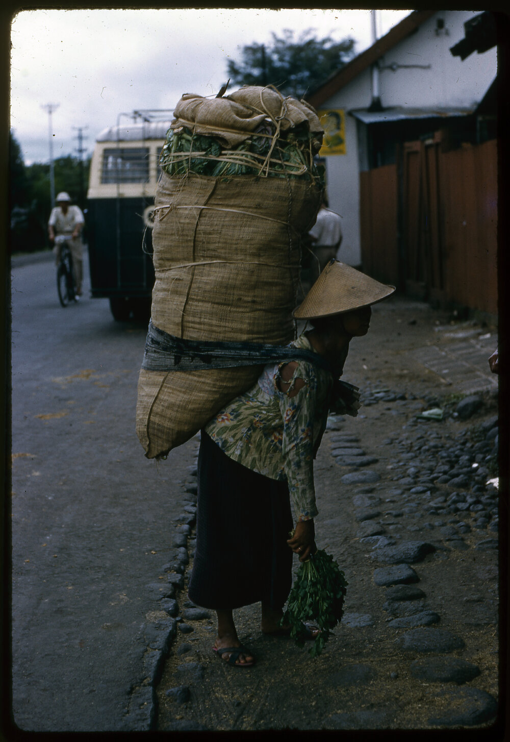 Woman Carrying Large Bag of Produce