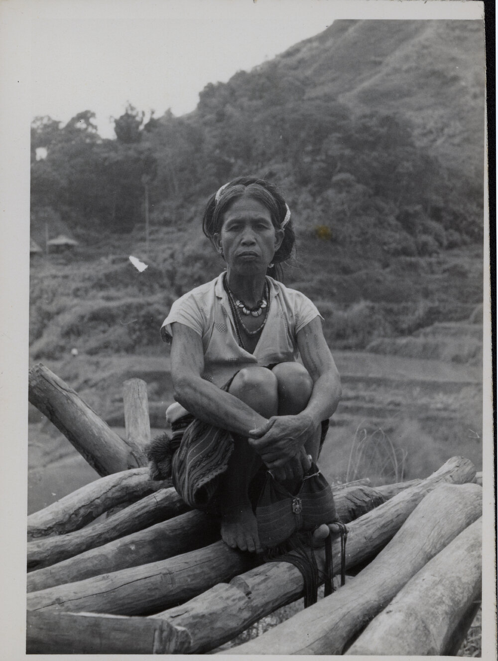 Woman Sitting on Logs
