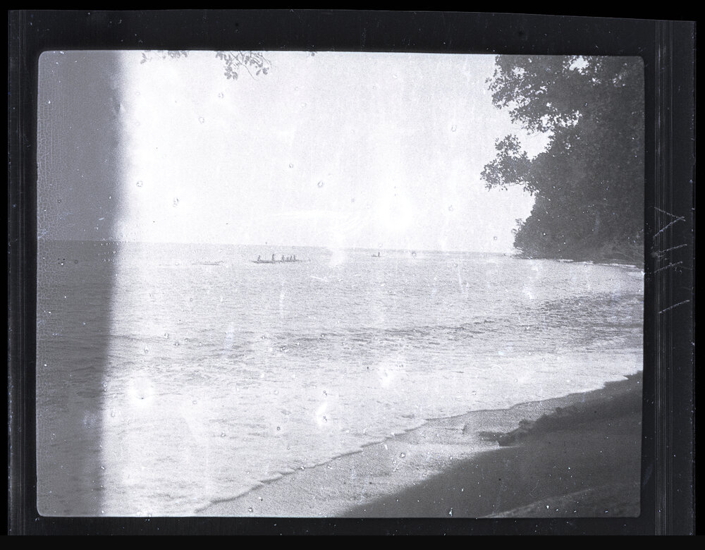 [Manum Island, New Guinea] Canoes Going out to get Crabs Carried by the Flotsam Brought Down from the Mainland Rivers