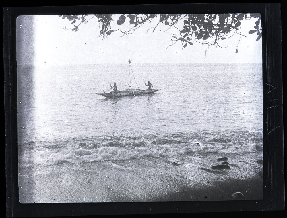 [Manum Island, New Guinea] Canoes Going out to get Crabs Carried by the Flotsam Brought Down from the Mainland Rivers