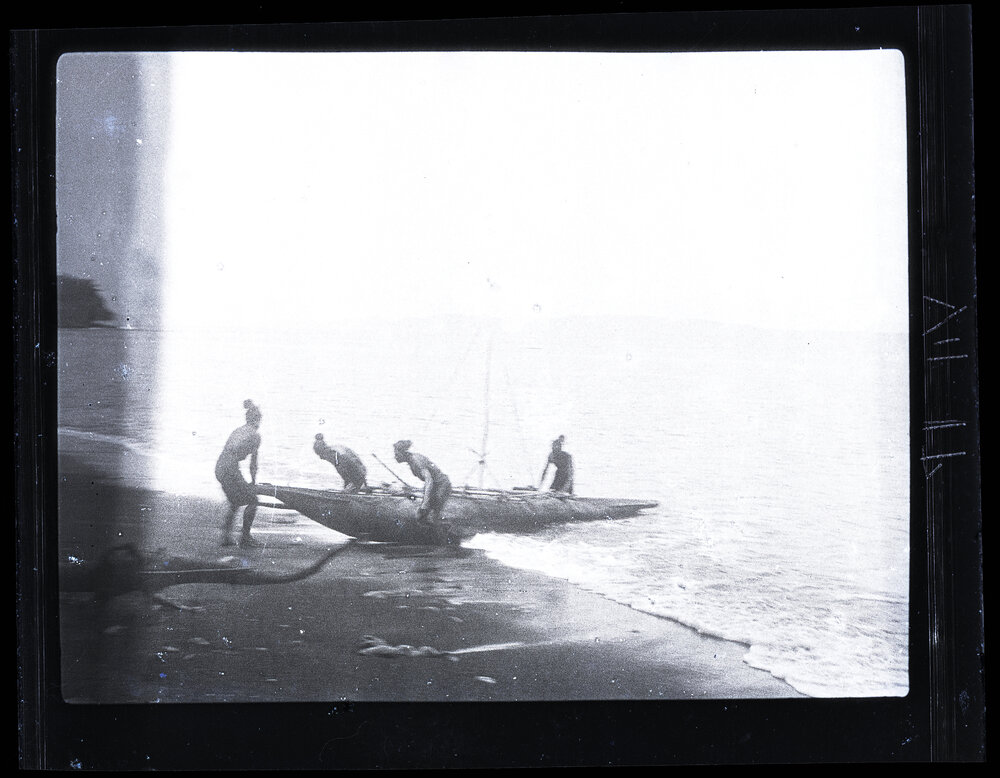 [Manum Island, New Guinea] Beaching a Canoe After Getting Crabs