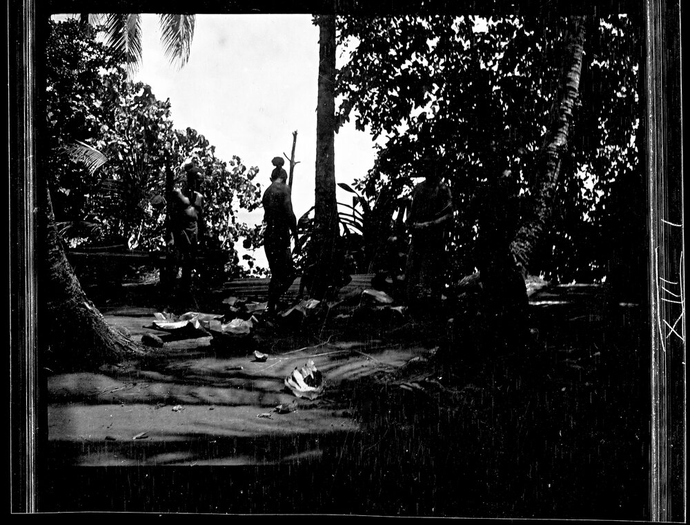 [Manum Island, New Guinea] Plates of Cooked Food Laid out for Distribution to the Workers