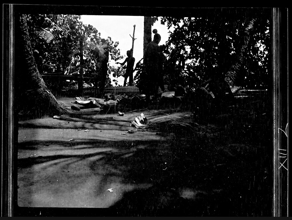 [Manum Island, New Guinea] Plates of Cooked Food Laid out for Distribution to the Workers