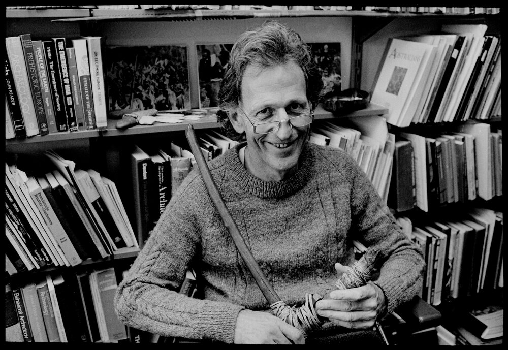 Dr Peter White with a Sago Pounder from New Guinea