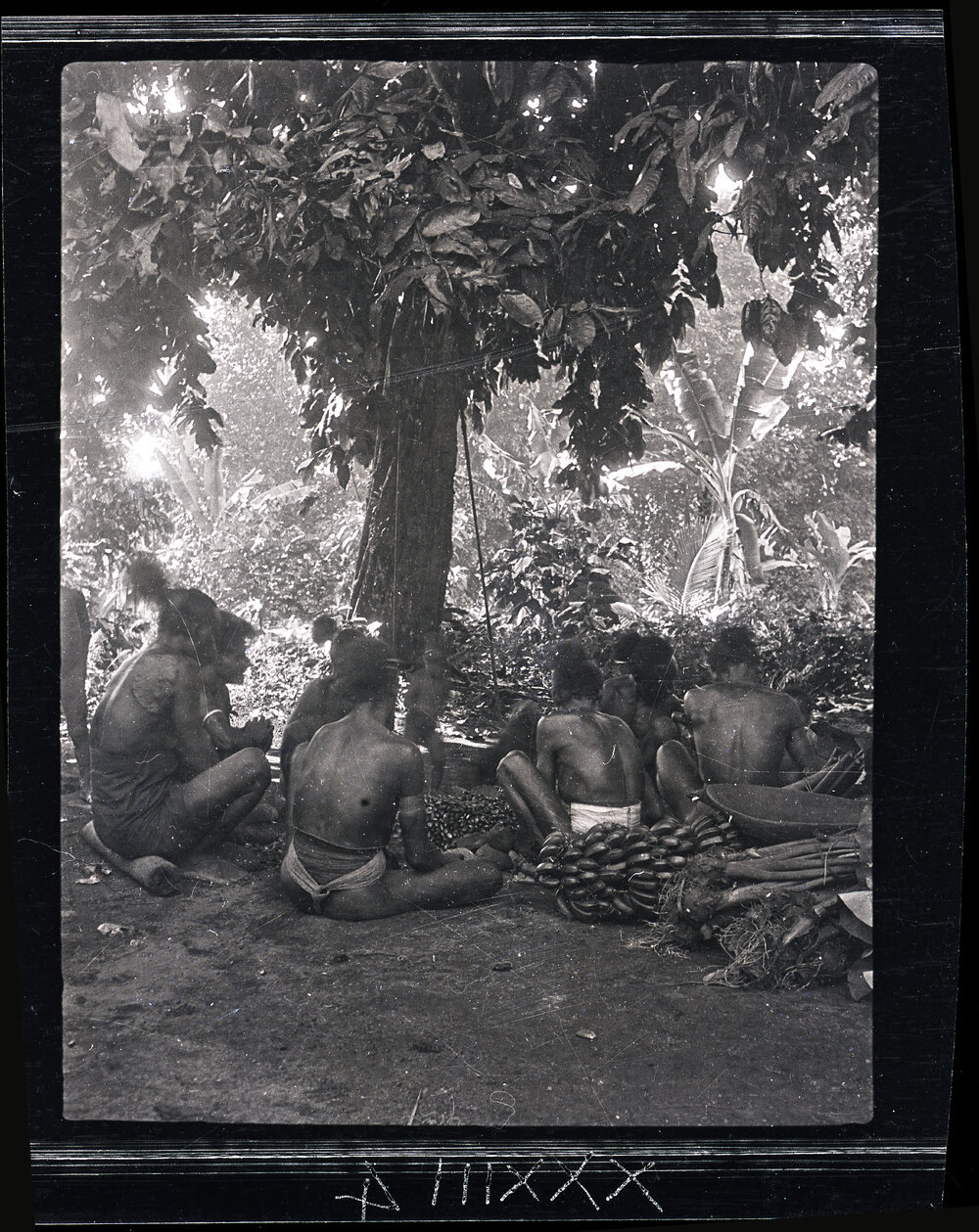 [Manum Island, New Guinea] The Men of Waia Sitting Round Cracking Galips