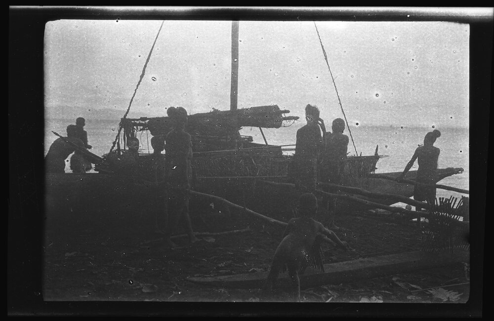 [Manum Island, New Guinea] Preparing to Haul the Canoe, Still Only Lightly Ladened, Down to the Water