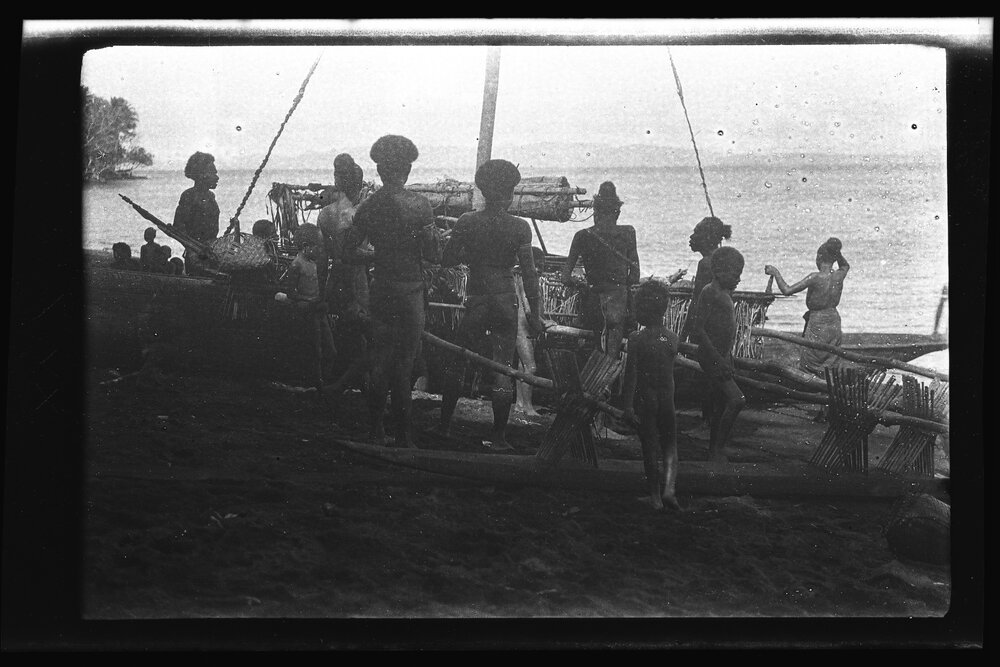 [Manum Island, New Guinea] The Canoe has just been Hauled down to the Sea, where it is now to be Ladened up with the Heavy Goods