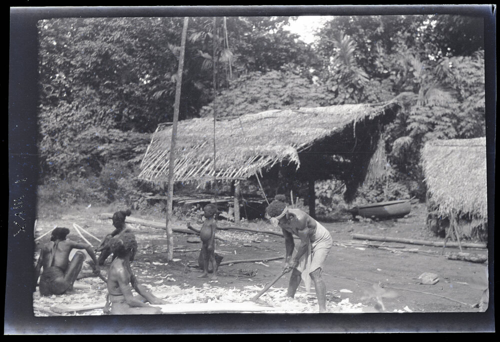 [Manum Island, New Guinea] Tsedam, Arornabia and Ararua at Yabururu's Place Preparing the Perapera Baba for Yabu&rsquo;s Canoe