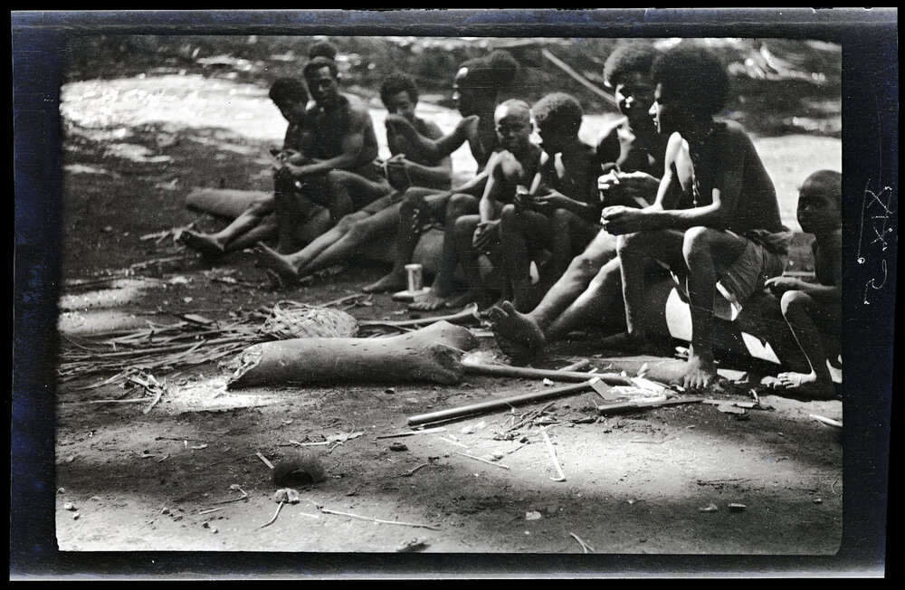 [Manum Island, New Guinea] Young Men and Boys Watching the Men Dig for Mwagum Roots at Mwanelauri's Place