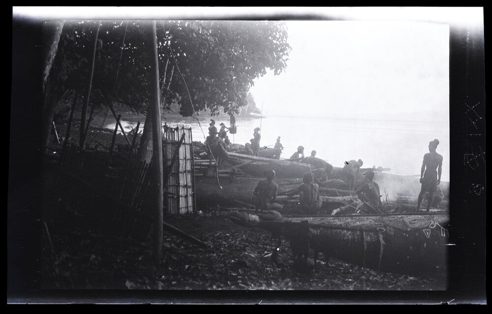 [Manum Island, New Guinea] Rather Later in the same Day. In the Left Foreground is a tsawari Leaning on End