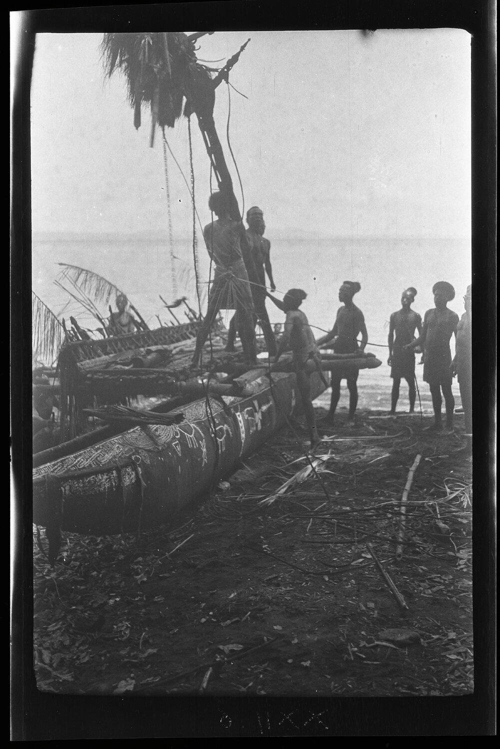 [Manum Island, New Guinea] Raising the Mast Showing the mwabwa and the Two &rsquo;ore and the repe&rsquo;a