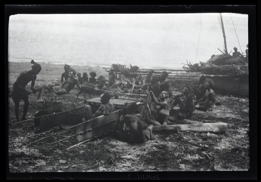 [Manum Island, New Guinea] Mamboti&rsquo;s Canoe. Decorating the perapera