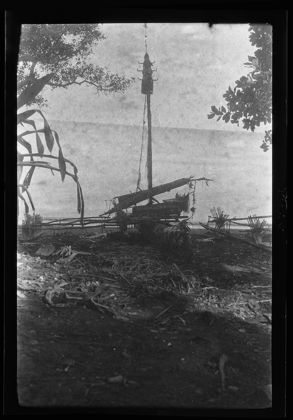 [Manum Island, New Guinea] The New Waia Canoe Beached Below CHW's [Wedgwood] House at Dabwa