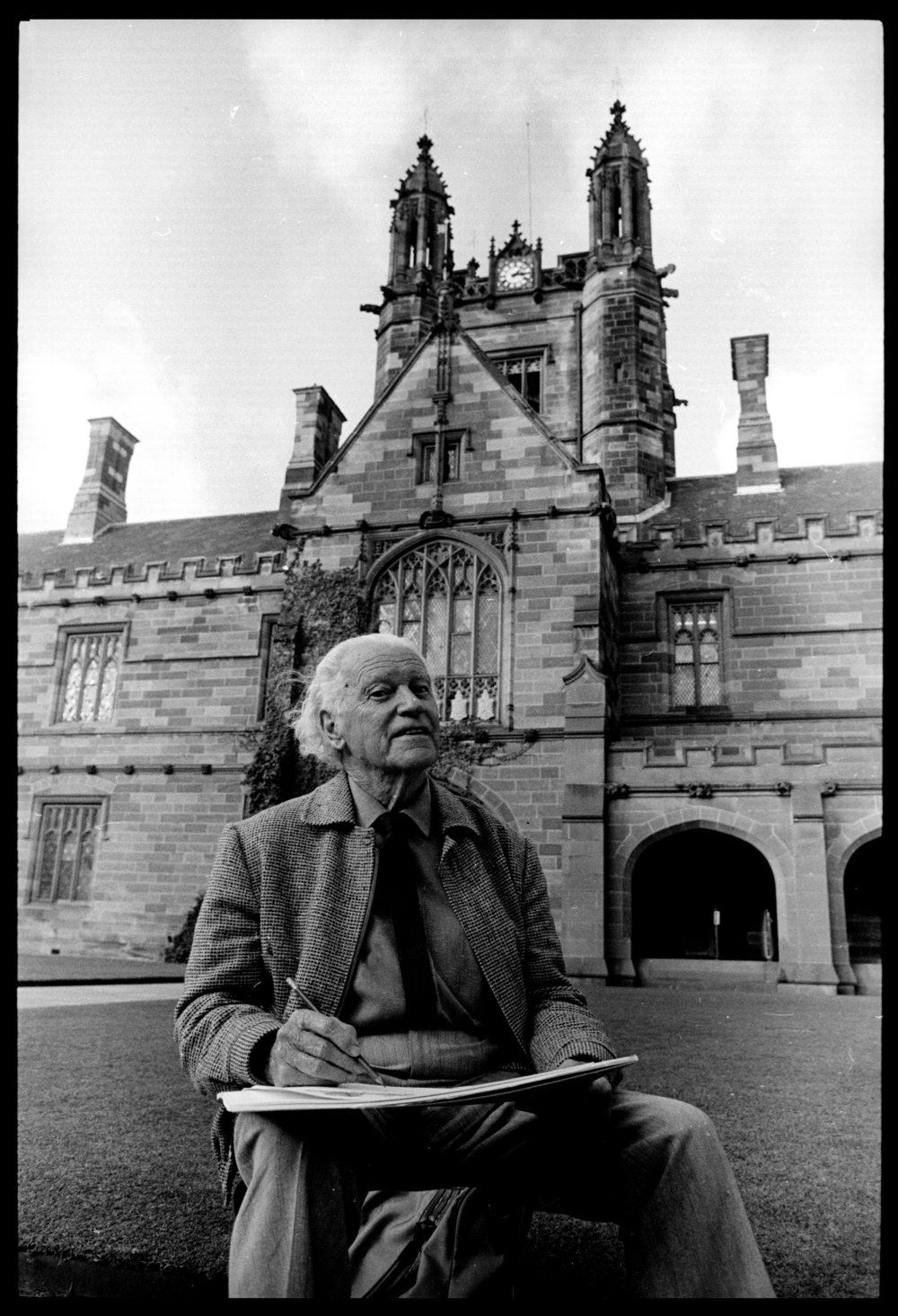 Allan Gamble Sketching in Front of the Main Building