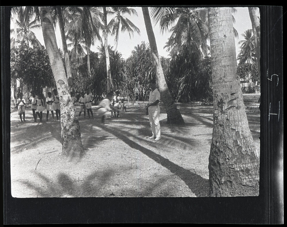 [Narau Island] Practicing for the Sports. Jumping. (Robert Grundler Holds the Stick.) 