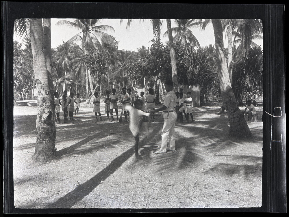 [Narau Island] Practicing for the Sports. Jumping. (Robert Grundler Holds the Stick.) 