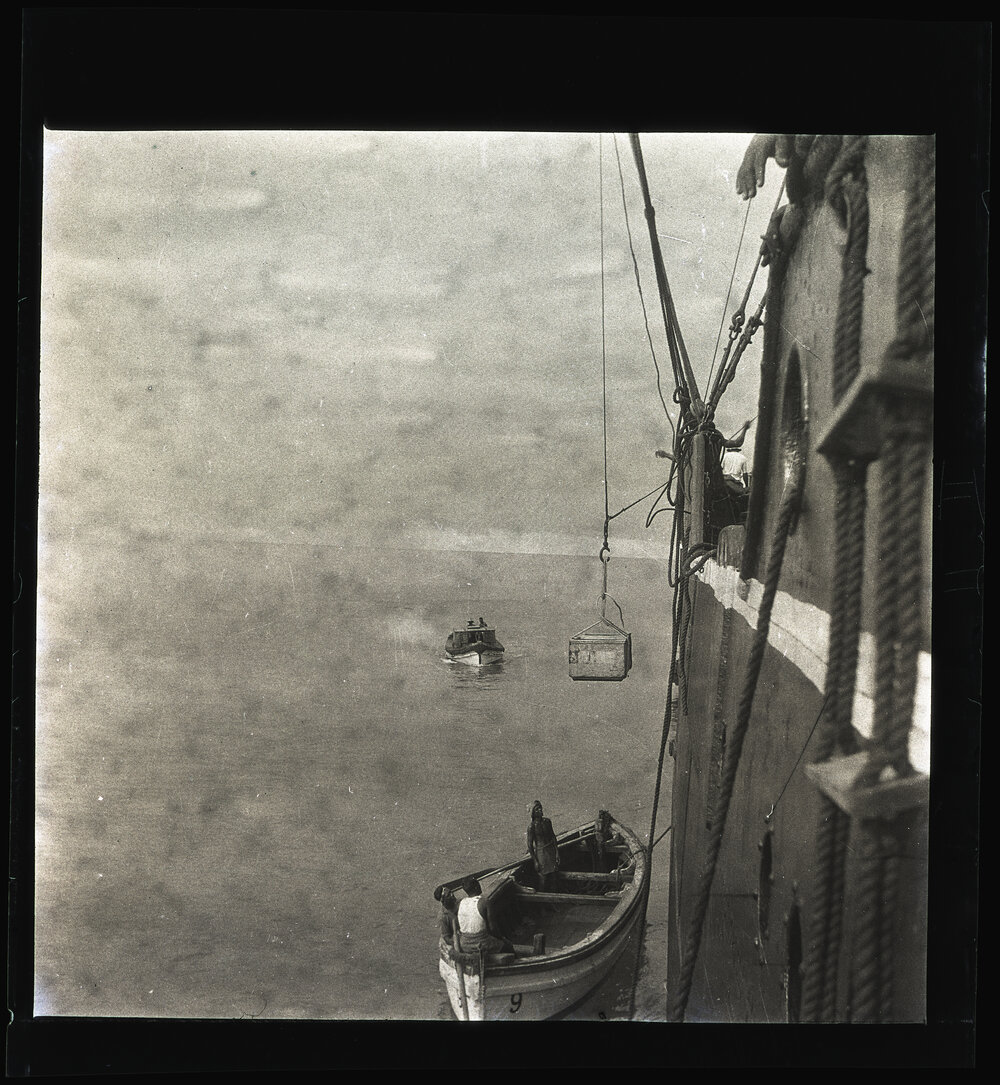 [Ocean Island] Landing Explosives from the Deck of the Nauru Chief 