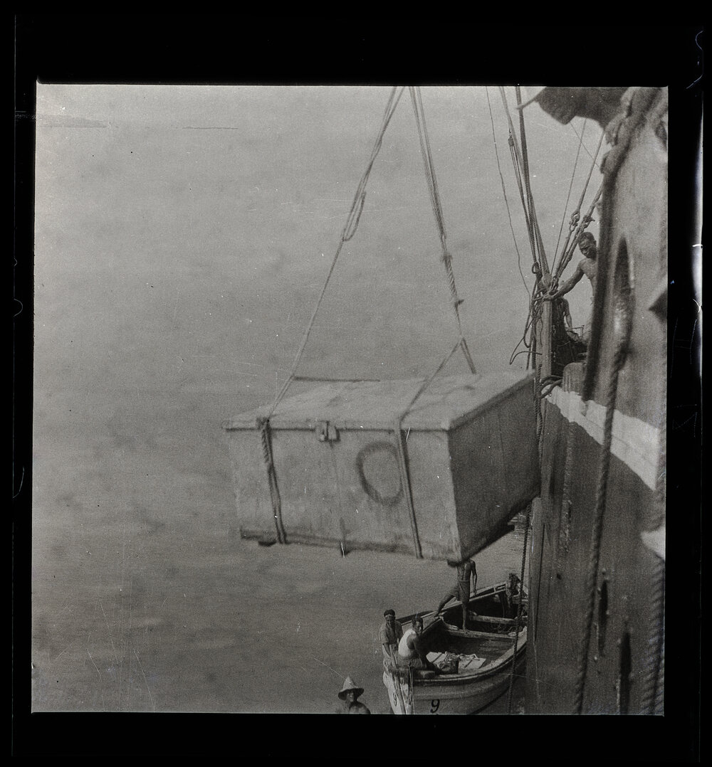 [Ocean Island] Lowering the Case of Explosives into the Whale Boat