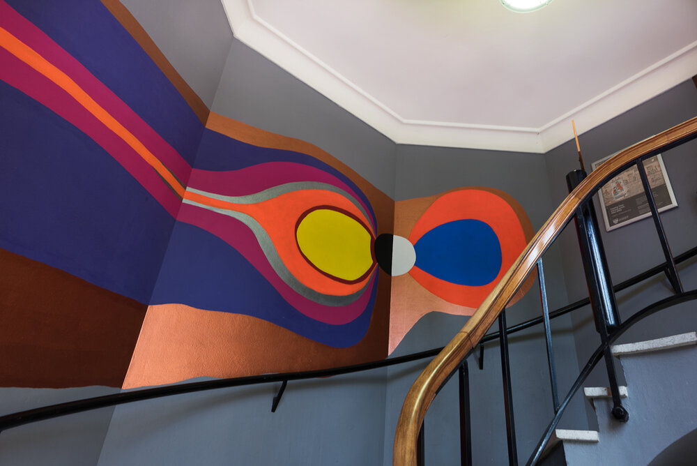 Stairwell Leading to University Art Gallery Featuring Mural by Mikala Dwyer