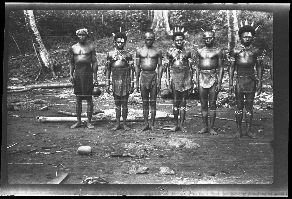 [Manum Island, New Guinea] Tsu'ua and Two Co-initiates in their Ornaments. 