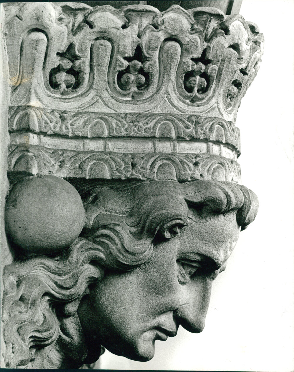 Carved Portrait Head of Sir Isaac Newton in the Professorial Board Room