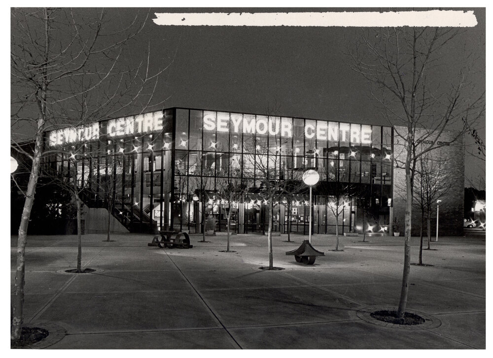 Exterior of the Seymour Centre Lit Up at Night