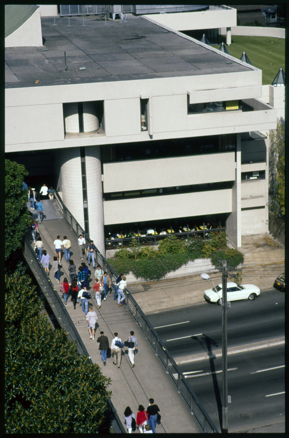 Students on the Keith Murray Footbridge