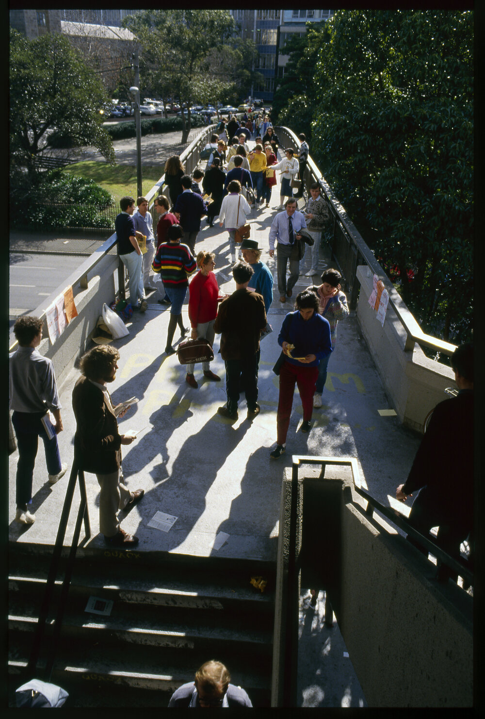 Students Crossing the Keith Murray Footbridge