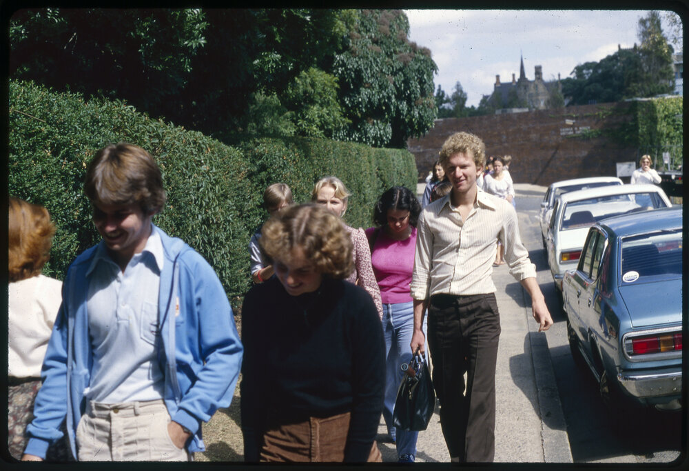 Students Walking on Western Avenue Near the Bosch Buildings